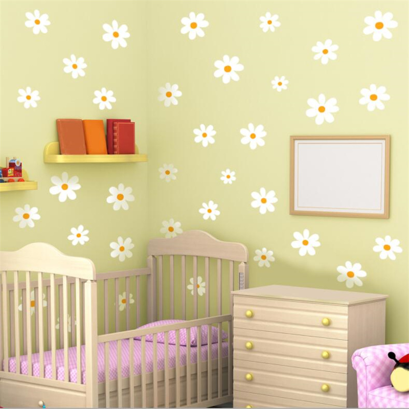 Baby Nursery Vinyl Wall Stickers - Floral Daisy Flower Wall Stickers 30x60cm