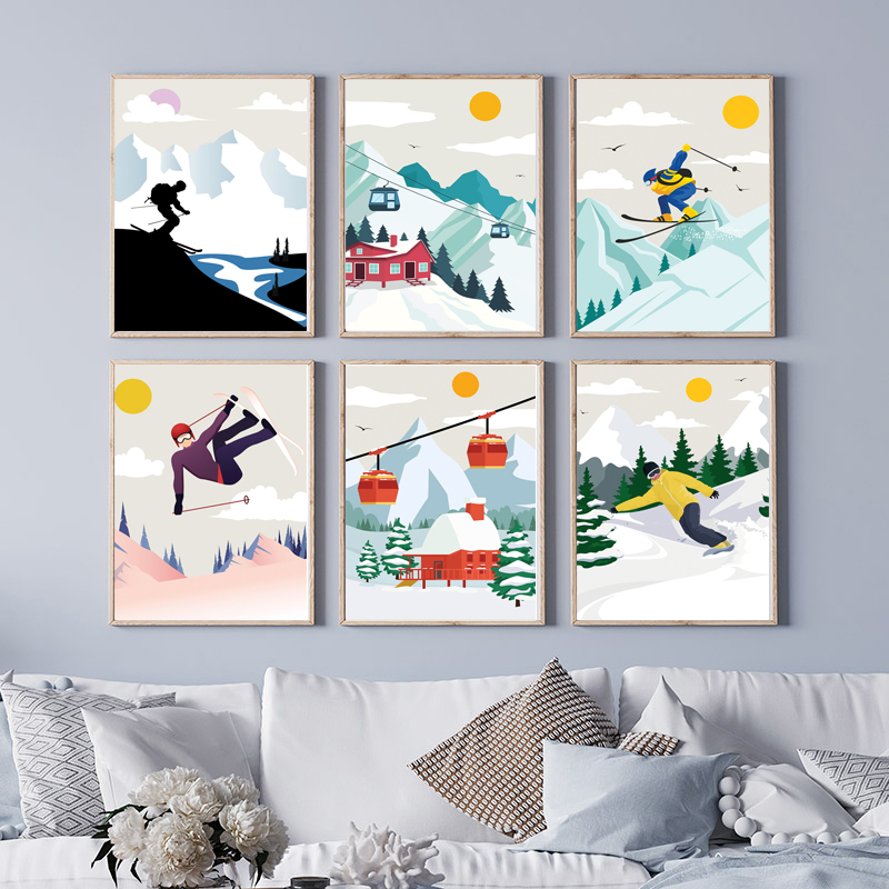 Baby Nursery Themes Girl - Minimalist Snow Mountain Canvas Wall Art