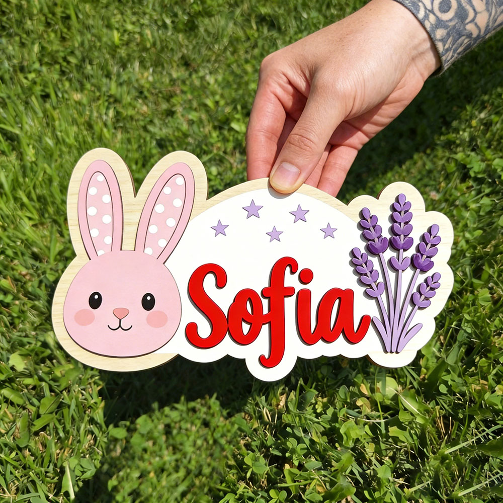 Baby Nursery Themes Girl - 25cm Personalized Pastel Bunny Lavender Name