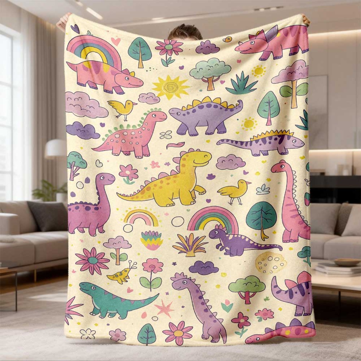 Baby Nursery Themes Girl - Super Cute Dinosaur Rainbow Throw Blanket