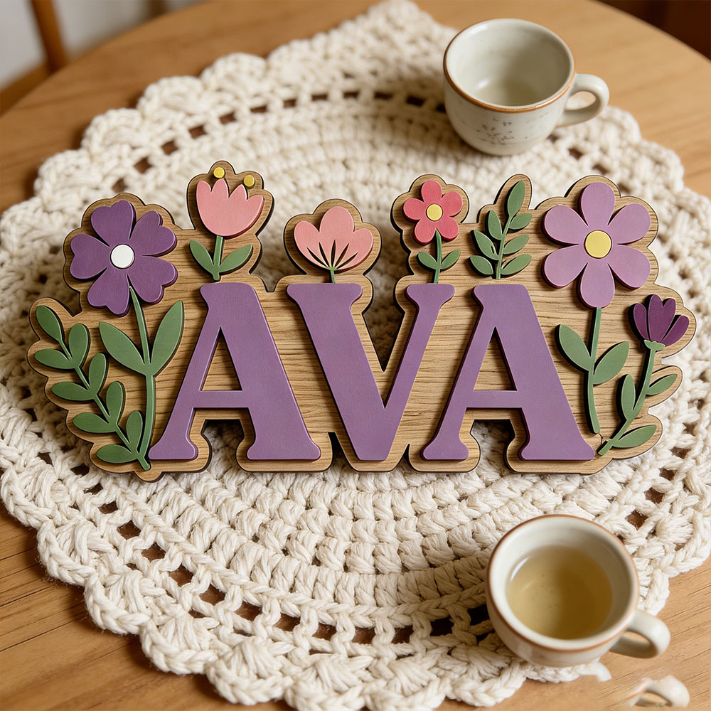 Baby Nursery Themes Girl - Custom 3D Flower Wreath Name Door