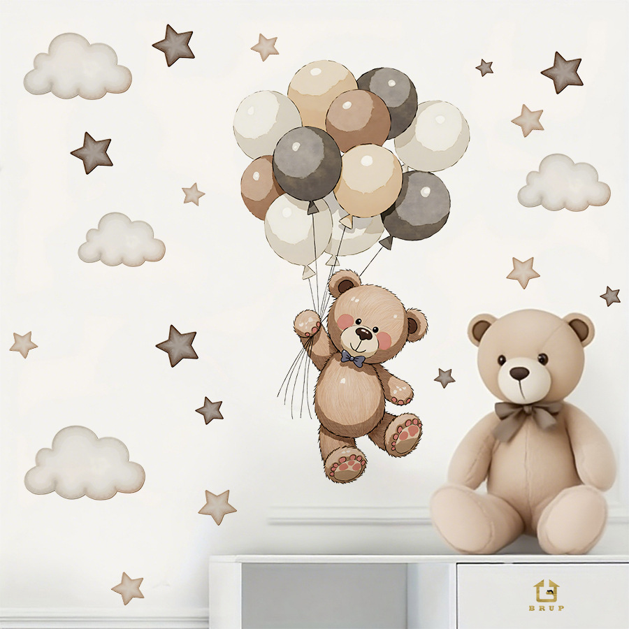 Baby Nursery Vinyl Wall Stickers - Cartoon Teddy Bear Balloons Wall Sticker