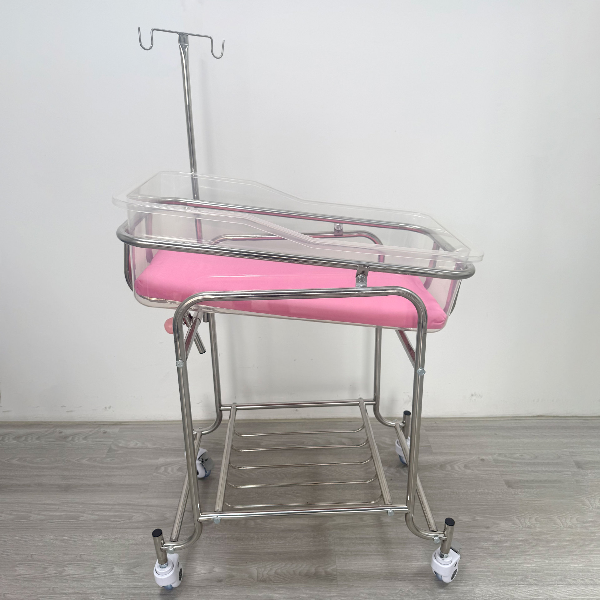 Baby Nursery Cart - Stainless Steel Baby Bassinet Trolley Adjustable