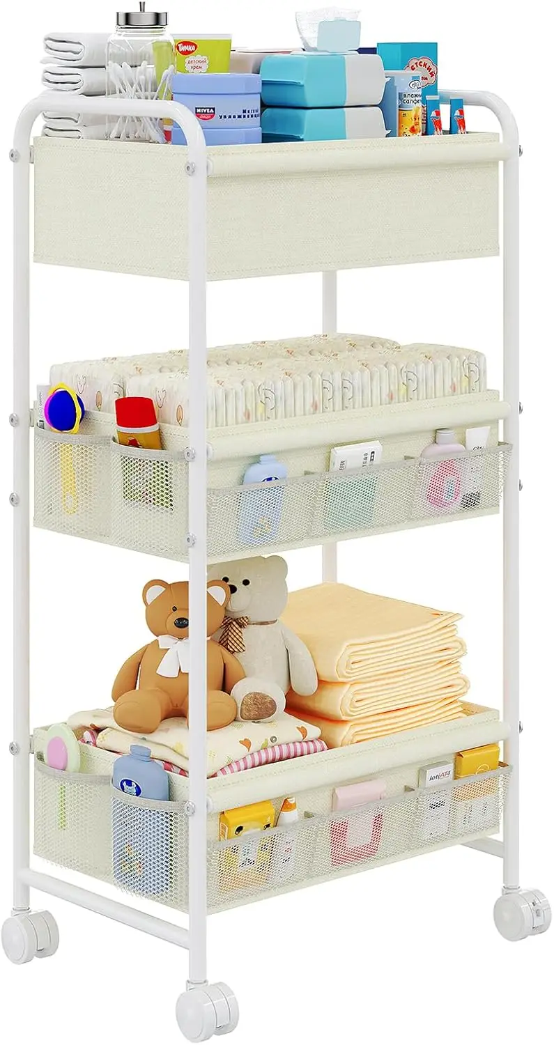 Baby Nursery Cart - 3 Tier Baby Diaper Caddy Cart