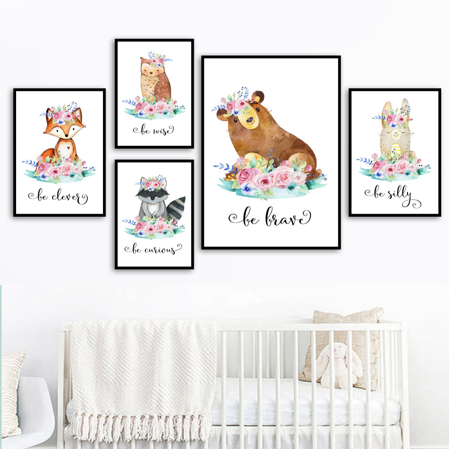 Baby Nursery Animal Pictures - Cartoon Fox Deer Rabbit Baby Animals