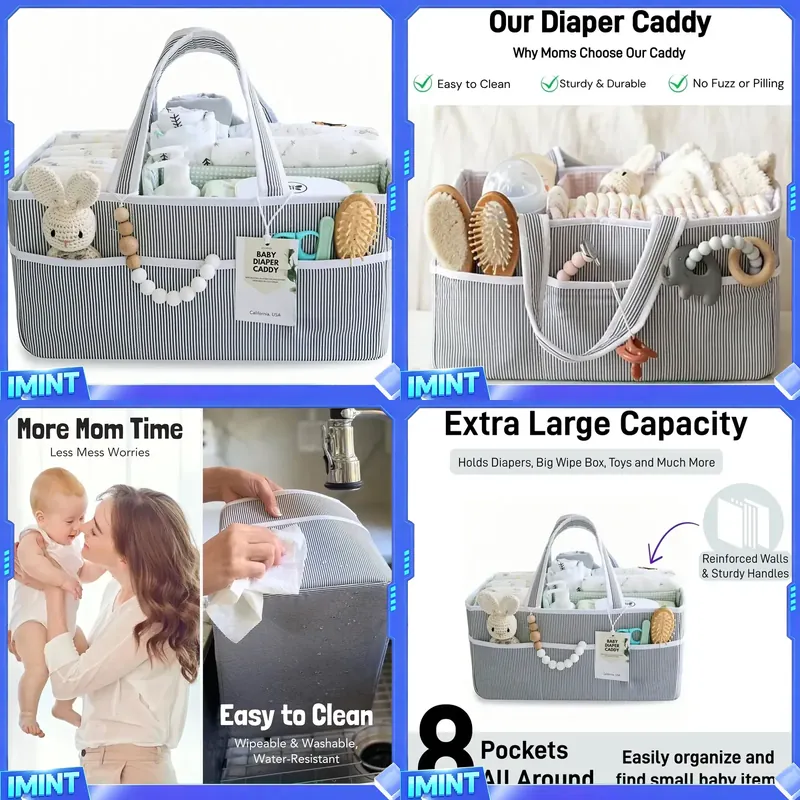 Storage Basket Fabric - Fabric Diaper Caddy Organizer, Portable Breathable
