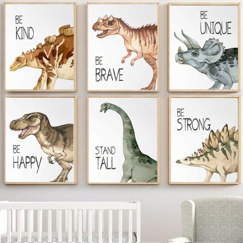 Baby Nursery Animal Pictures - Watercolor Dinosaur Poster Nursery Boy's Room