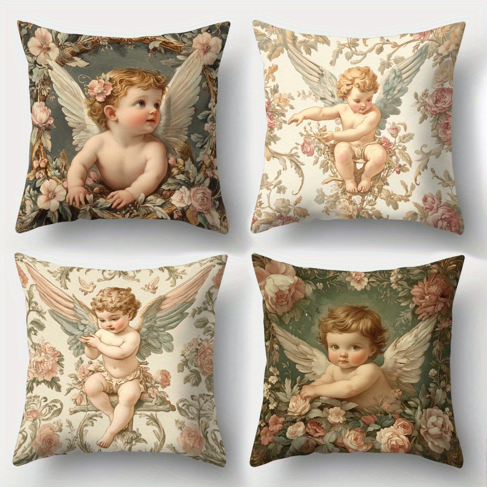 Baby Nursery Pillow - Printed Angel Floral Pillow Covers Set