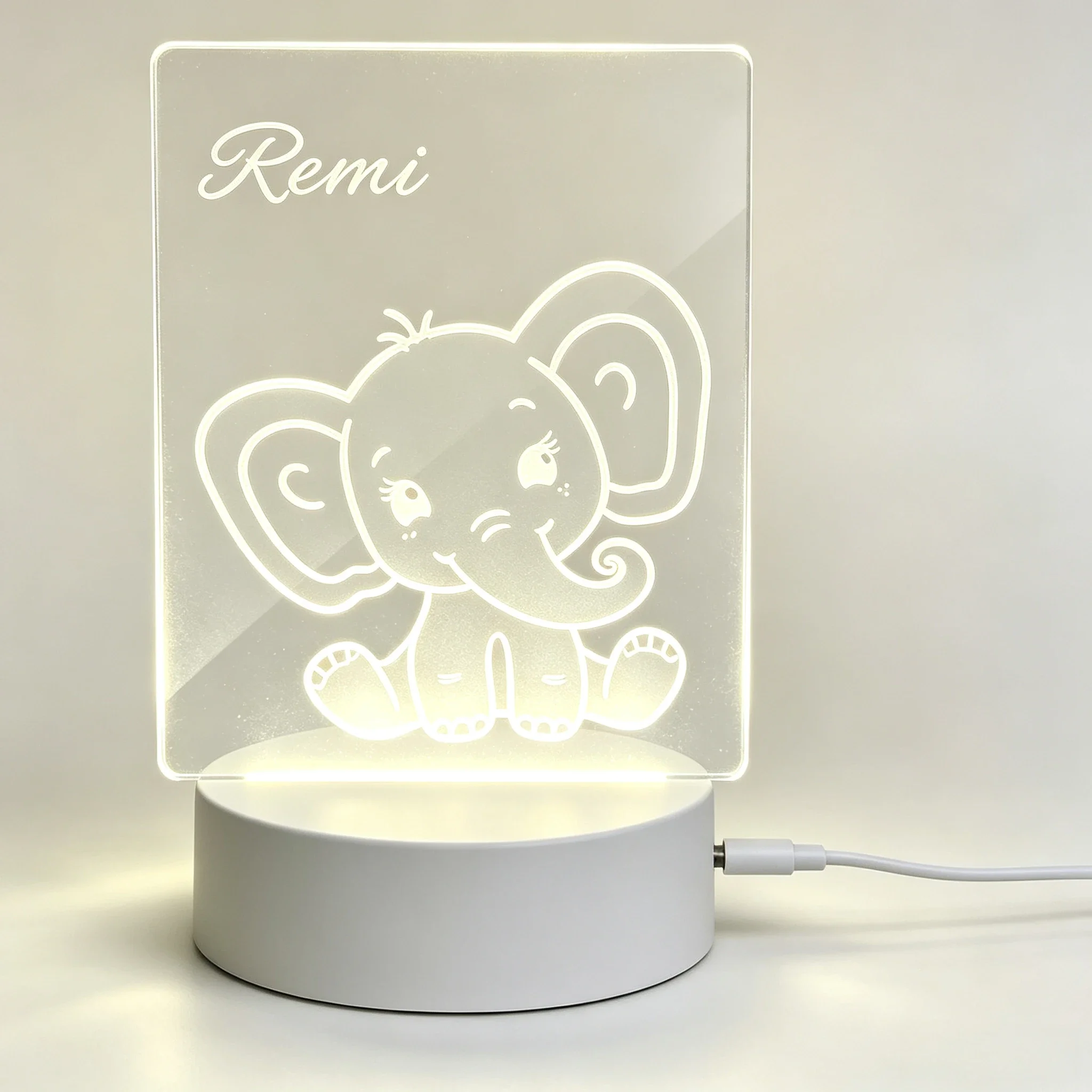 Baby Nursery Lamp - Custom Name Cute Baby Elephant Silhouette