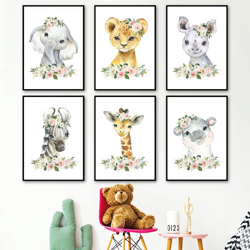 Floral Jungle Animals Canvas P - Baby Nursery Animal Pictures review and price