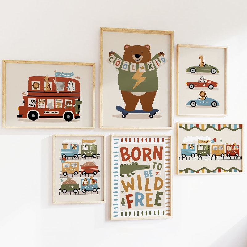 Funny Cartoon Animals Car Bus  - Baby Nursery Animal Pictures review and price
