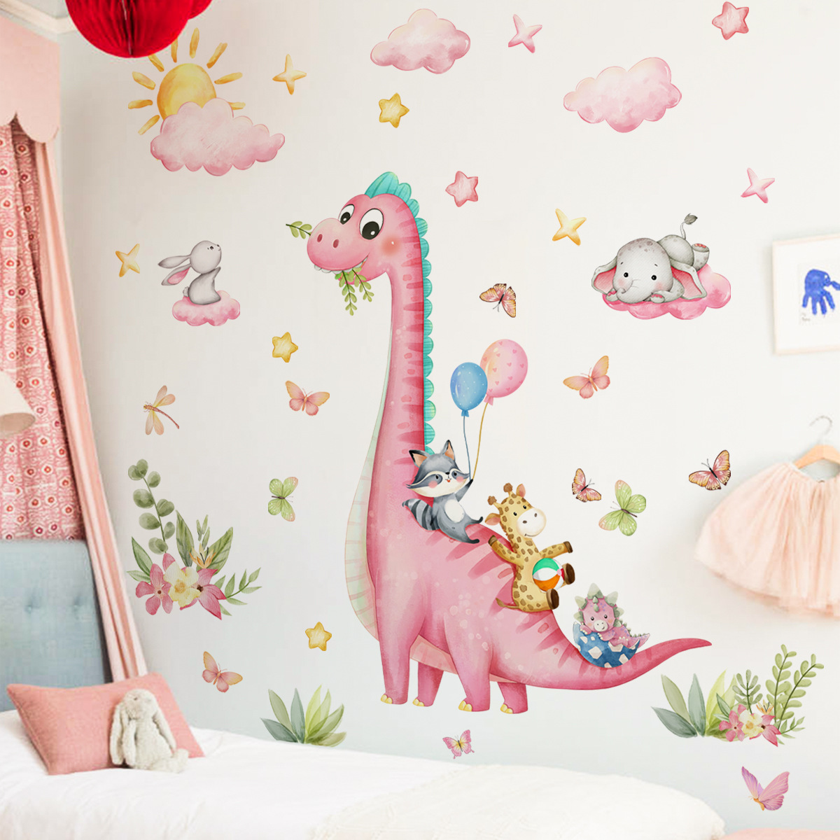 Large Cartoon Pink Dinosaur An - Baby Nursery Vinyl Wall Stickers review and price