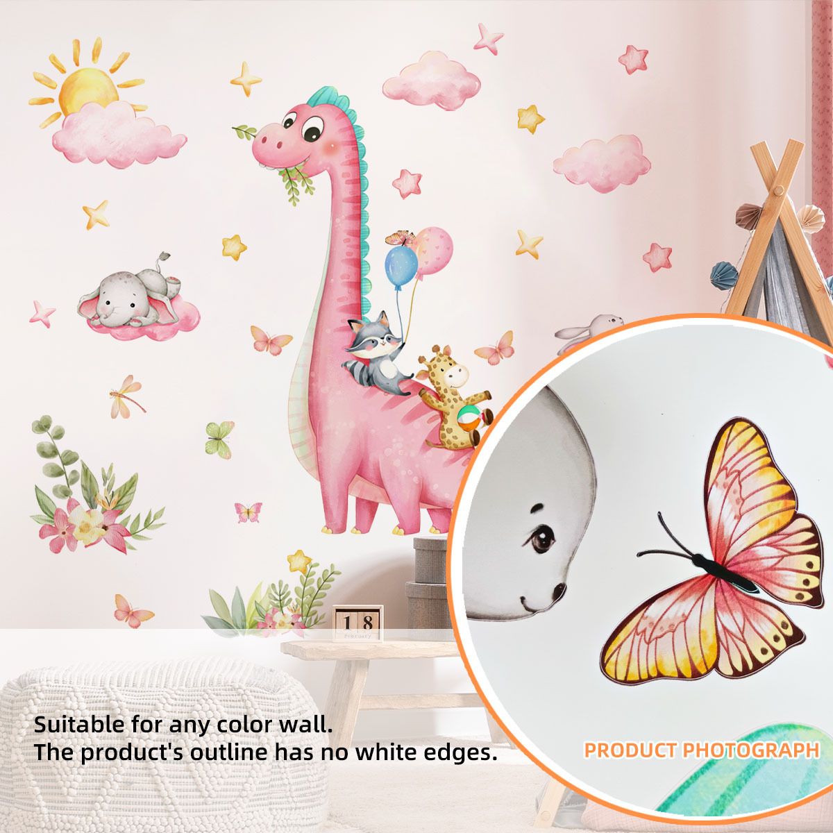 Large Cartoon Pink Dinosaur An - Baby Nursery Vinyl Wall Stickers review and price