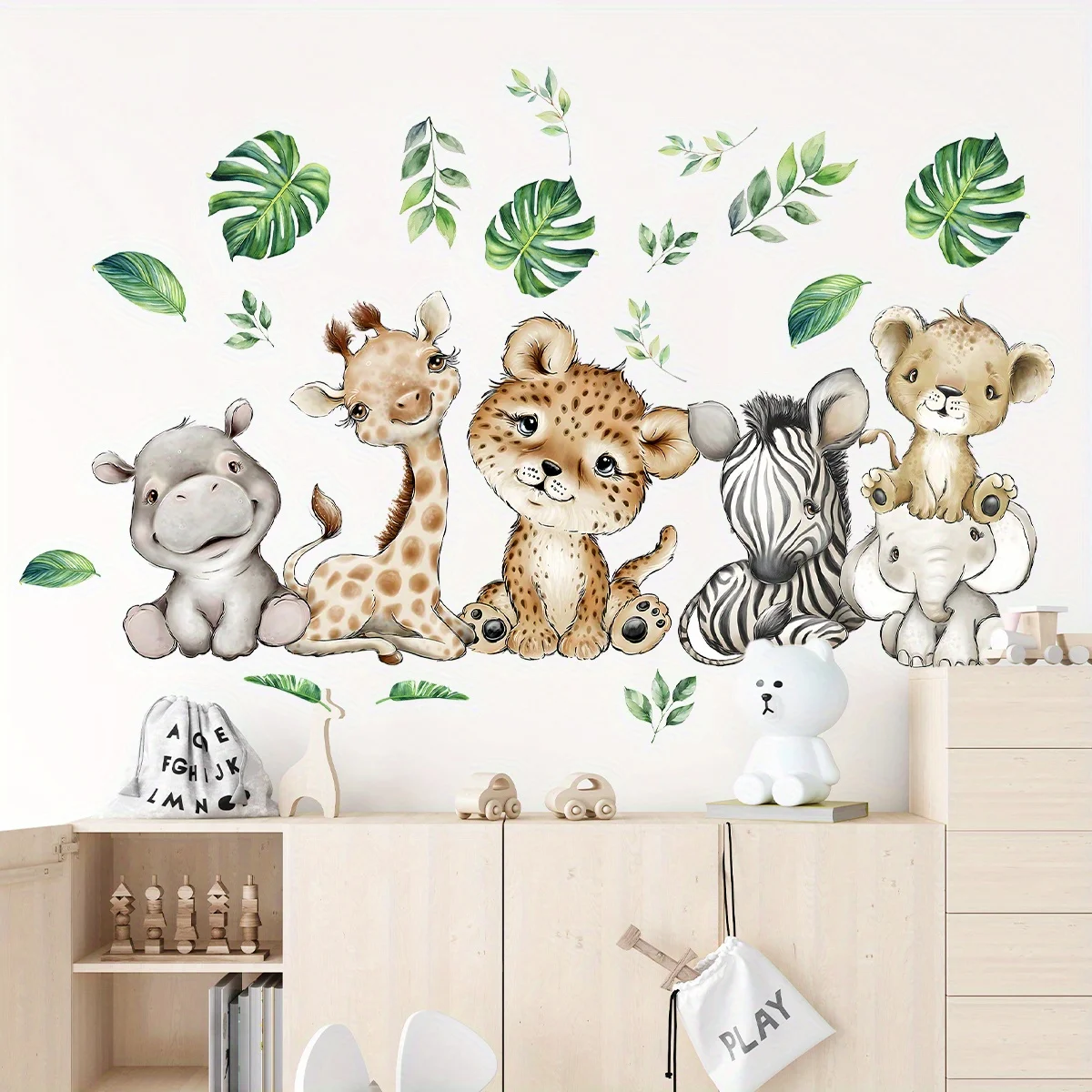 1PC Cartoon Cute Hippo Tiger E - Baby Nursery Wall Mural review and price