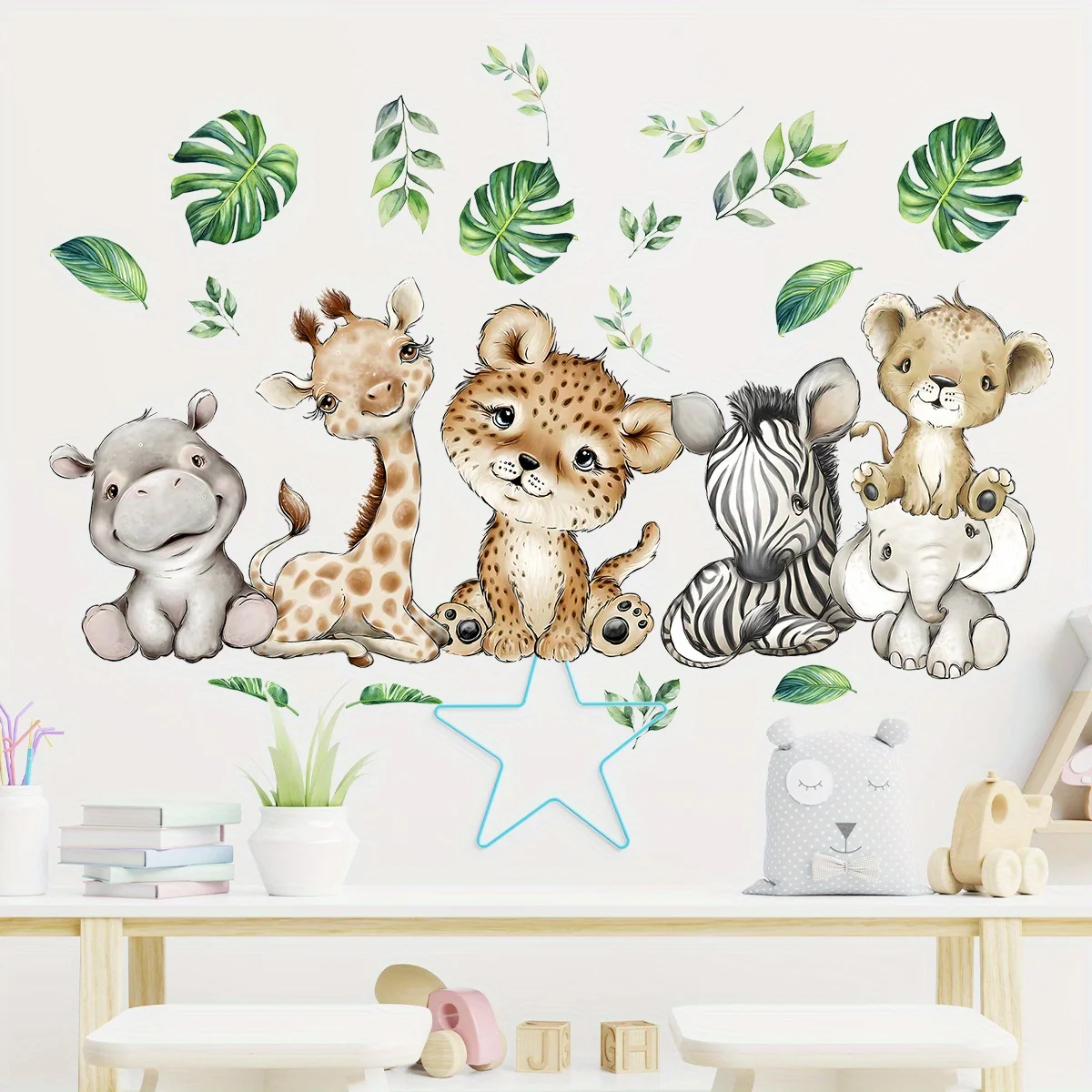 1PC Cartoon Cute Hippo Tiger E - Baby Nursery Wall Mural review and price