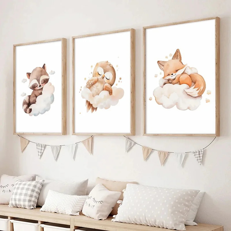 Wall Art Cute Raccoon Fox Deer - Baby Nursery Animal Pictures review and price