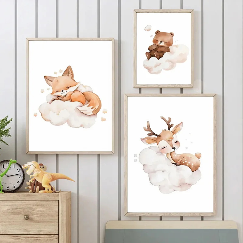 Wall Art Cute Raccoon Fox Deer - Baby Nursery Animal Pictures review and price