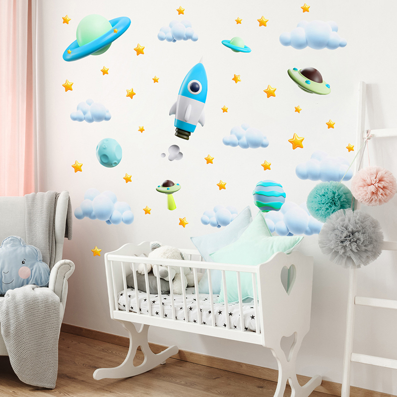 Blue Galaxy Space Rocket UFO W - Baby Nursery Vinyl Wall Stickers review and price