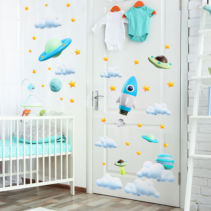Blue Galaxy Space Rocket UFO W - Baby Nursery Vinyl Wall Stickers review and price