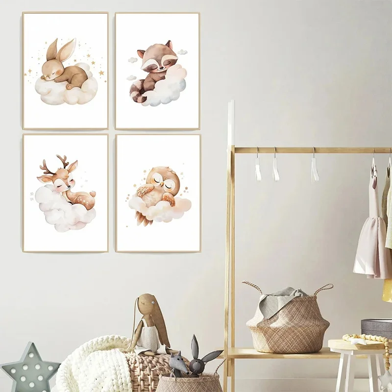 Cartoon Cloud Animal Canvas Pa - Baby Nursery Animal Pictures review and price