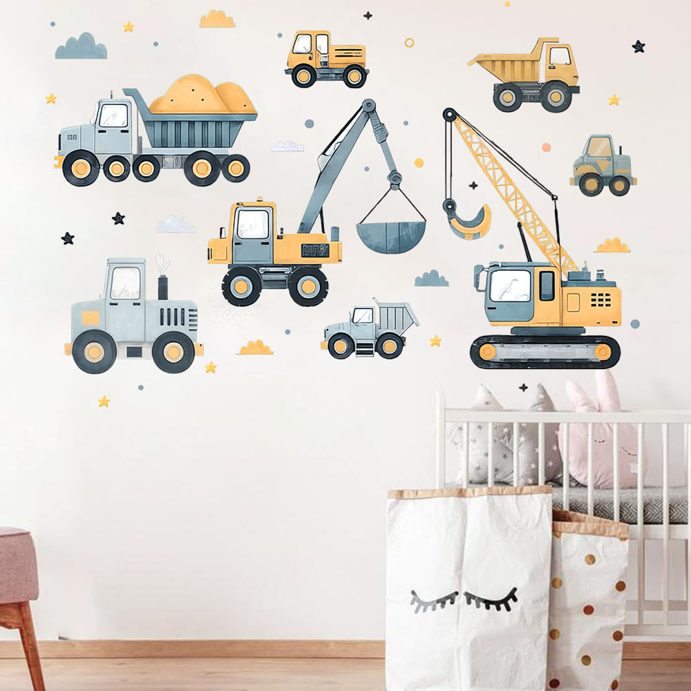 Cartoon Excavator Vehicles Set - Baby Nursery Wall Mural review and price