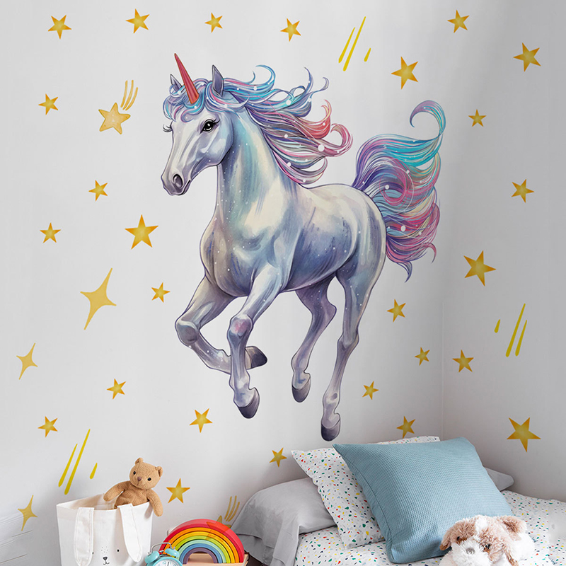 Cartoon Meteor Rainbow Unicorn - Baby Nursery Vinyl Wall Stickers review and price