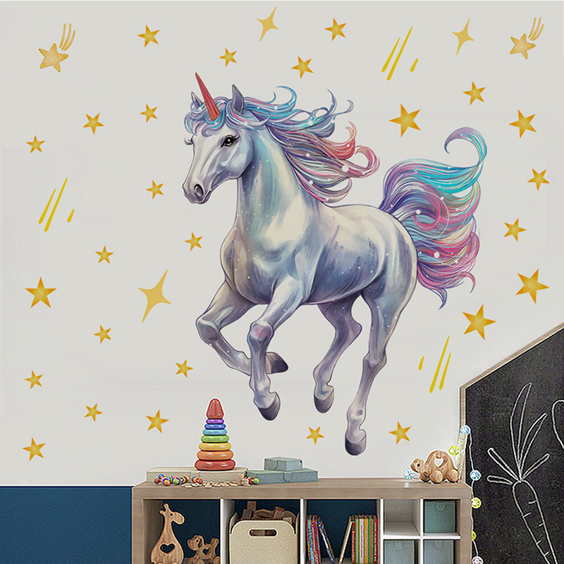 Cartoon Meteor Rainbow Unicorn - Baby Nursery Vinyl Wall Stickers review and price