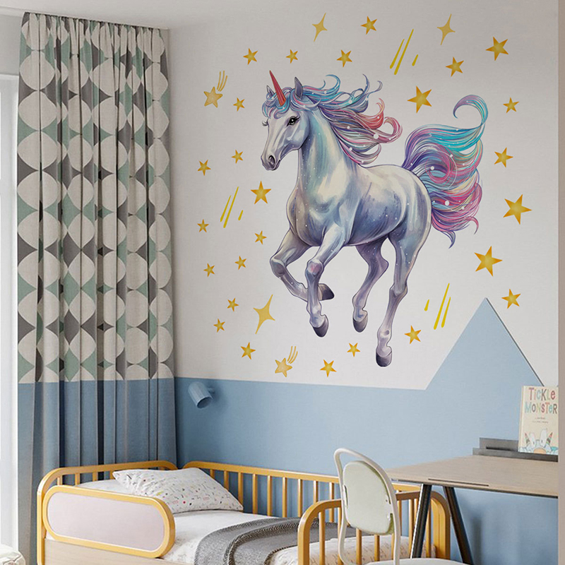 Cartoon Meteor Rainbow Unicorn - Baby Nursery Vinyl Wall Stickers review and price