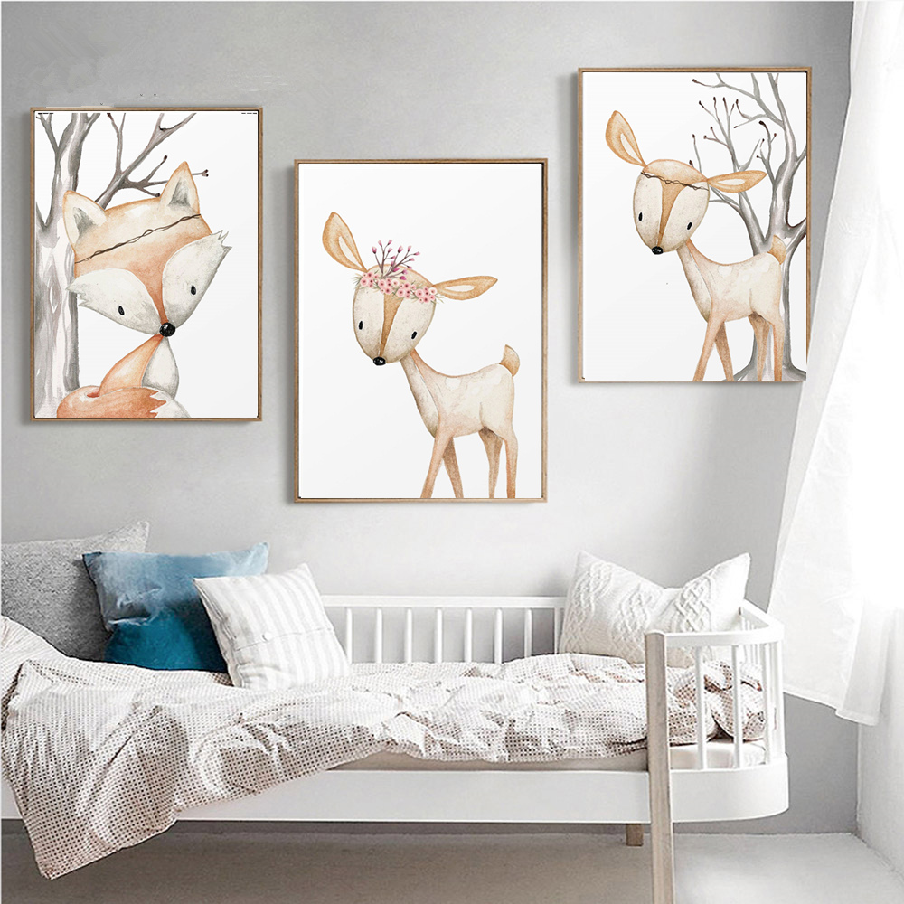 Cartoon Rabbit Poster Fox Deer - Baby Nursery Animal Pictures review and price