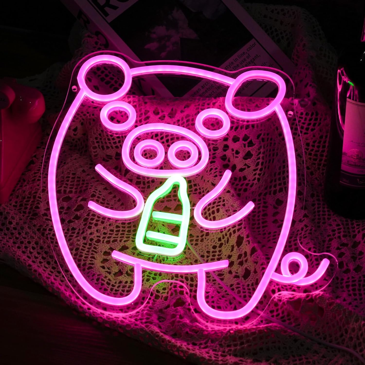 Baby Pig Milk Bottle Neon Sign - Baby Nursery Wall Lights review and price