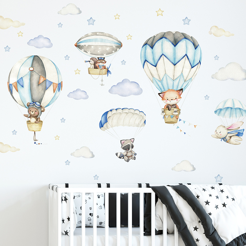 Cartoon Cute Animals Hot Air B - Baby Nursery Wall Mural review and price