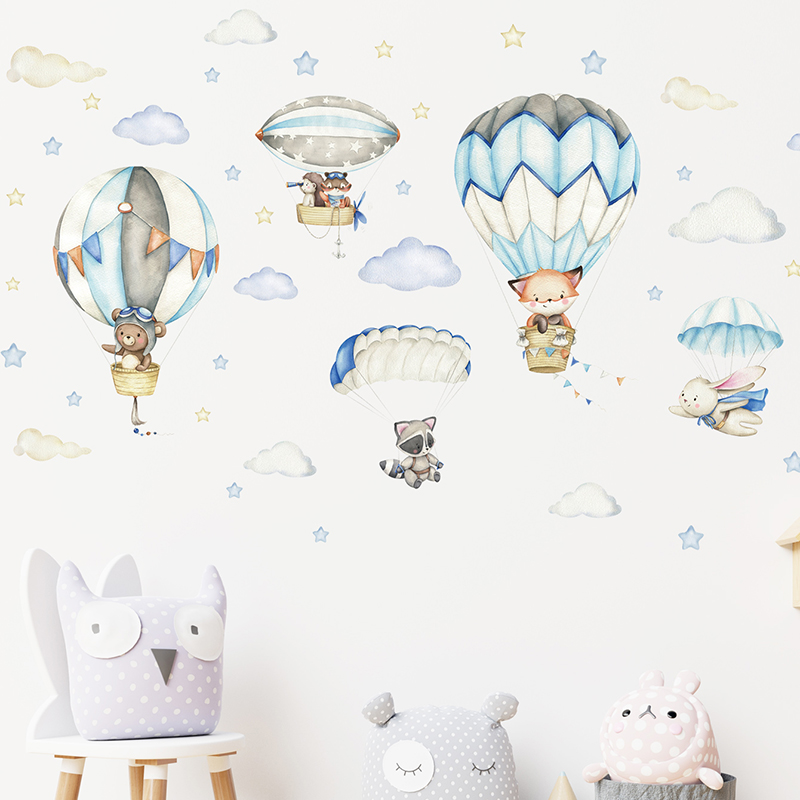 Cartoon Cute Animals Hot Air B - Baby Nursery Wall Mural review and price