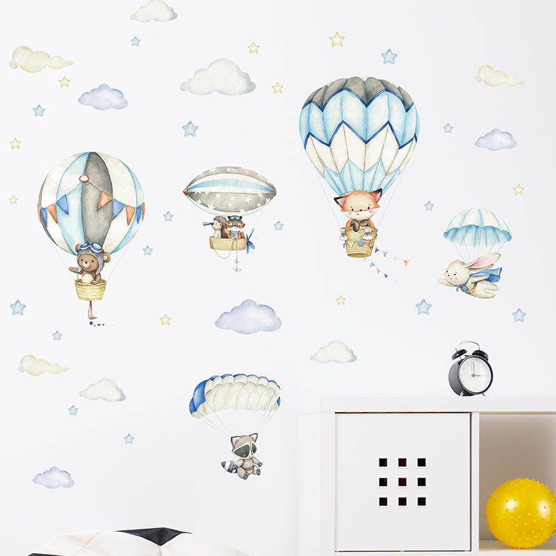 Cartoon Cute Animals Hot Air B - Baby Nursery Wall Mural review and price
