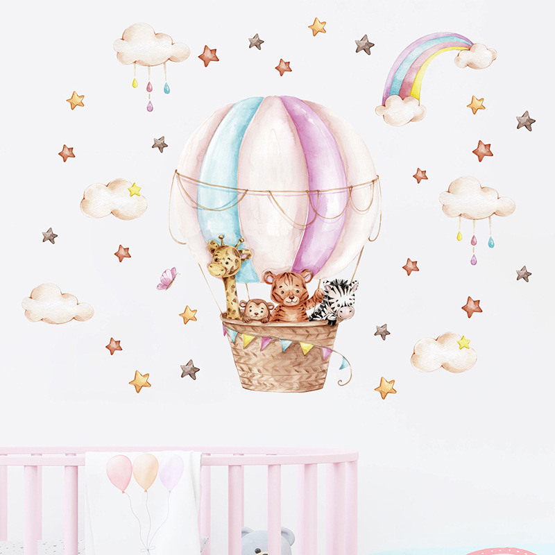Watercolor Pink Hot Airballoon - Baby Nursery Vinyl Wall Stickers review and price