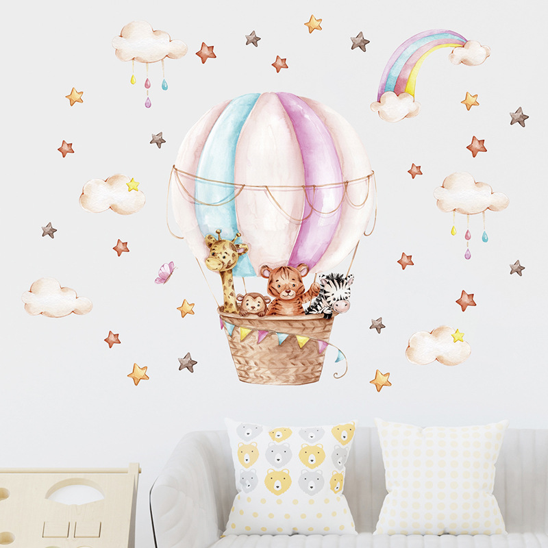 Watercolor Pink Hot Airballoon - Baby Nursery Vinyl Wall Stickers review and price