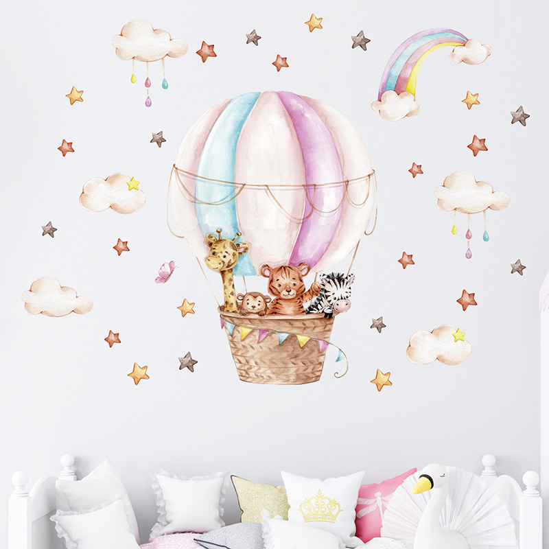 Watercolor Pink Hot Airballoon - Baby Nursery Vinyl Wall Stickers review and price