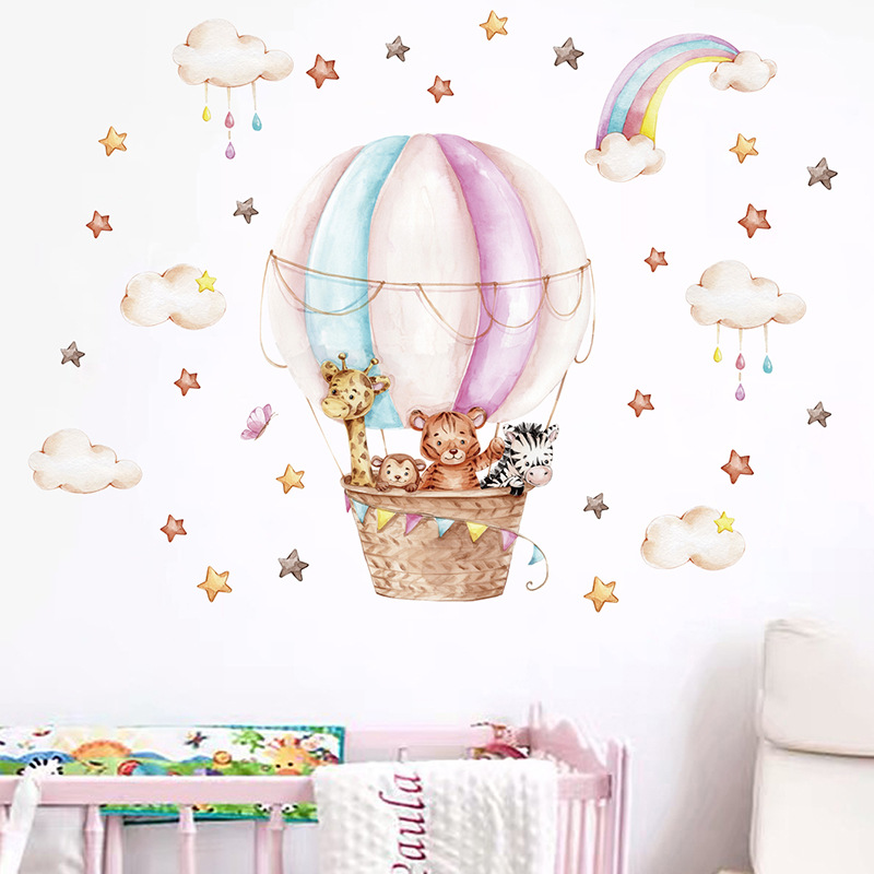 Watercolor Pink Hot Airballoon - Baby Nursery Vinyl Wall Stickers review and price