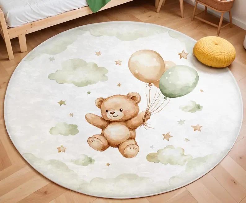 Pink Balloon Bear Cloud Round  - Soft Rug Nursery review and price