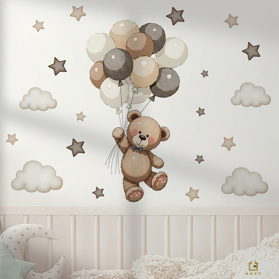 Cartoon Teddy Bear Balloons Wa - Baby Nursery Vinyl Wall Stickers review and price
