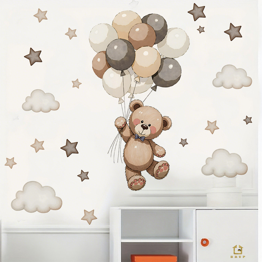 Cartoon Teddy Bear Balloons Wa - Baby Nursery Vinyl Wall Stickers review and price