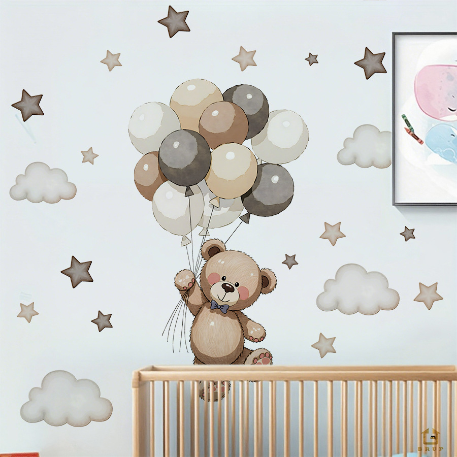 Cartoon Teddy Bear Balloons Wa - Baby Nursery Vinyl Wall Stickers review and price