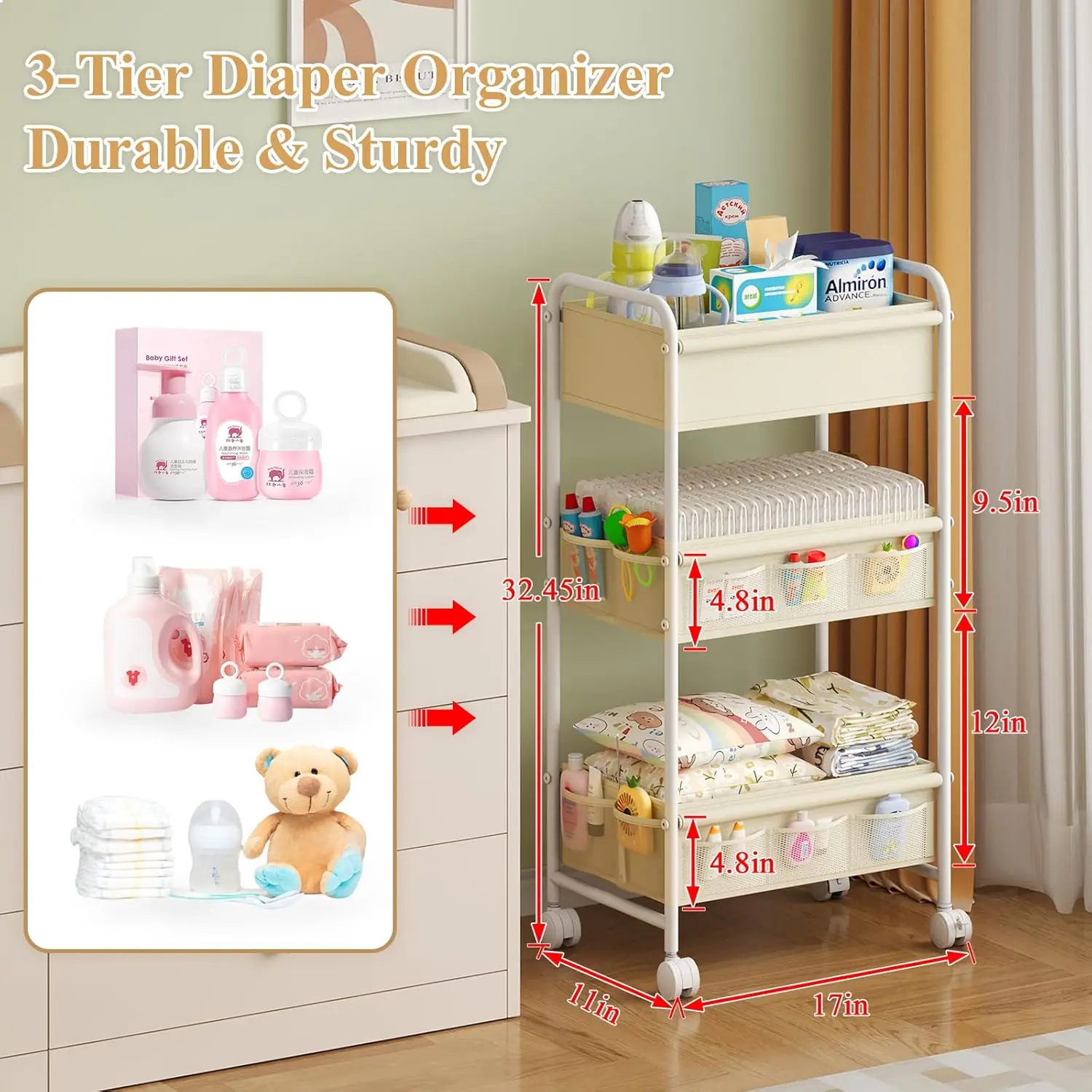 3 Tier Baby Diaper Caddy Cart  - Baby Nursery Cart review and price