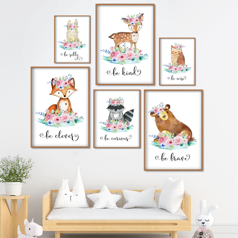Cartoon Fox Deer Rabbit Baby A - Baby Nursery Animal Pictures review and price