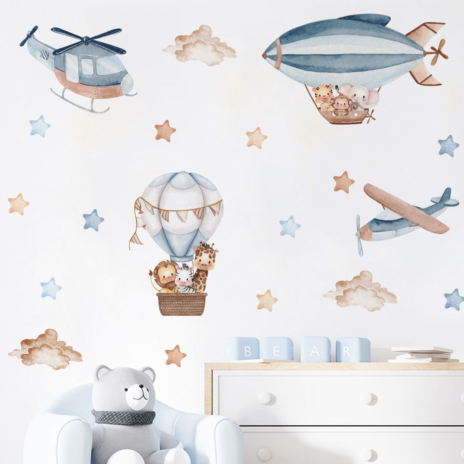 Watercolor Animals Hot Air Bal - Baby Nursery Wall Mural review and price