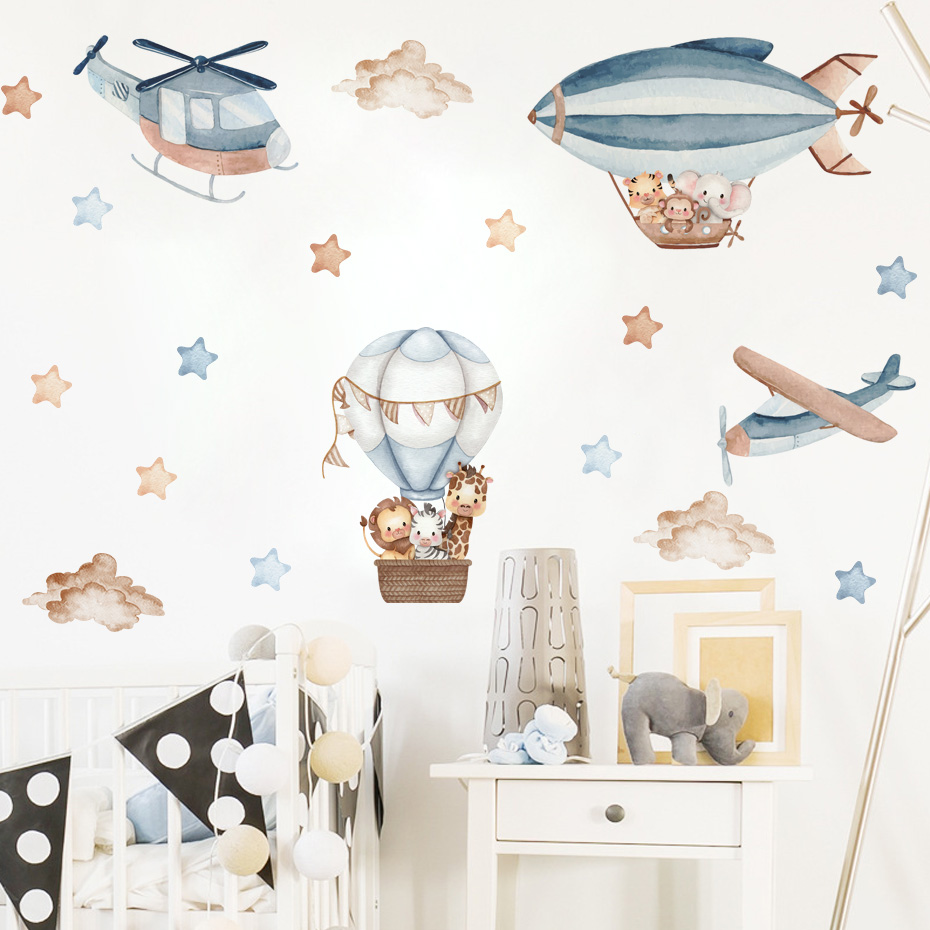 Watercolor Animals Hot Air Bal - Baby Nursery Wall Mural review and price