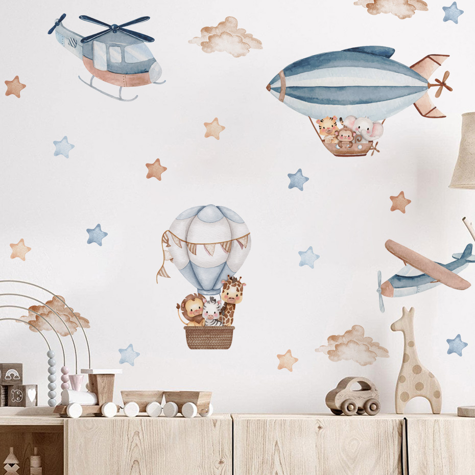 Watercolor Animals Hot Air Bal - Baby Nursery Wall Mural review and price