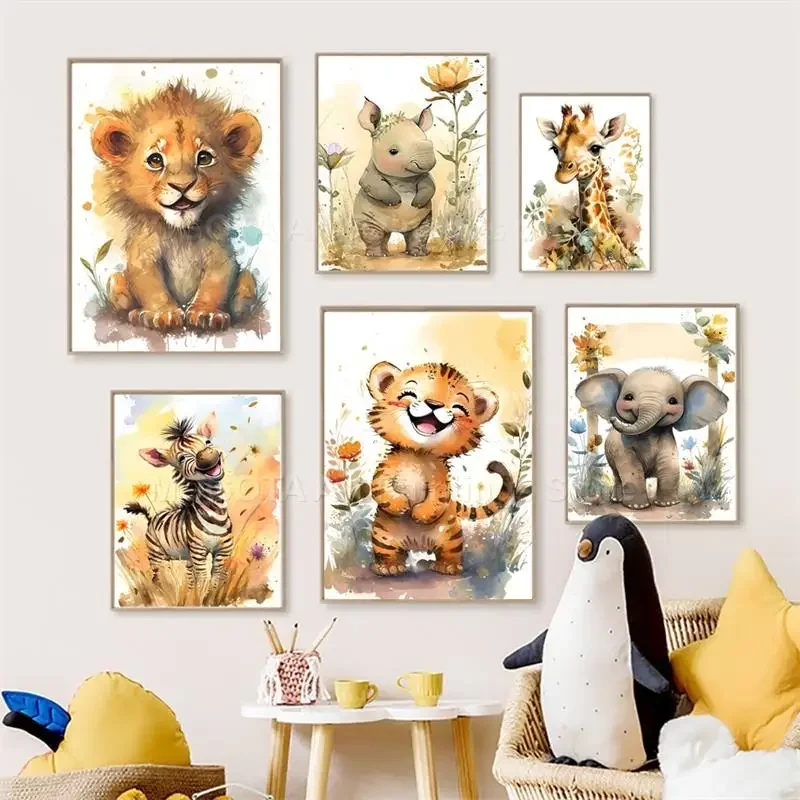 Watercolor Lion Giraffe Tiger  - Baby Nursery Animal Pictures review and price