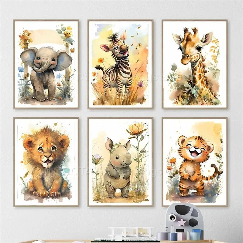 Watercolor Lion Giraffe Tiger  - Baby Nursery Animal Pictures review and price