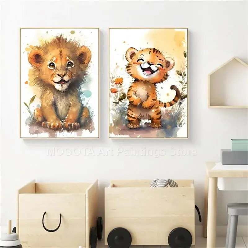 Watercolor Lion Giraffe Tiger  - Baby Nursery Animal Pictures review and price
