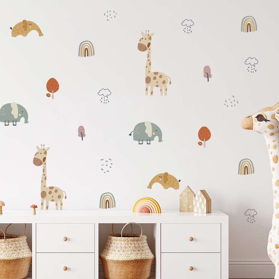 Cartoon Giraffe Elephant Anima - Baby Nursery Vinyl Wall Stickers review and price